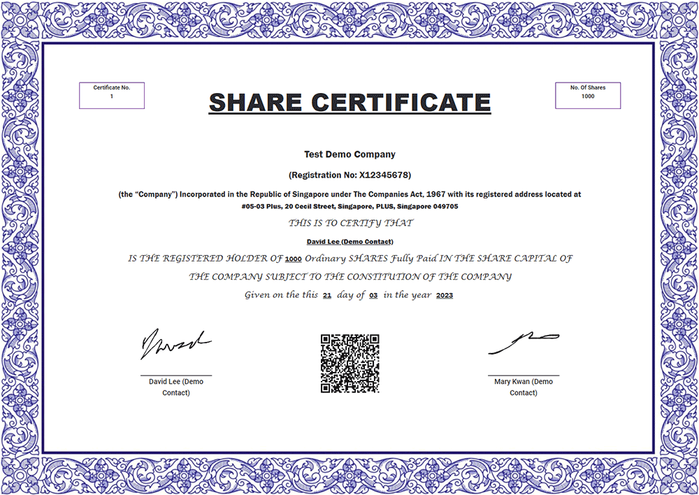 demo digital share certificate image