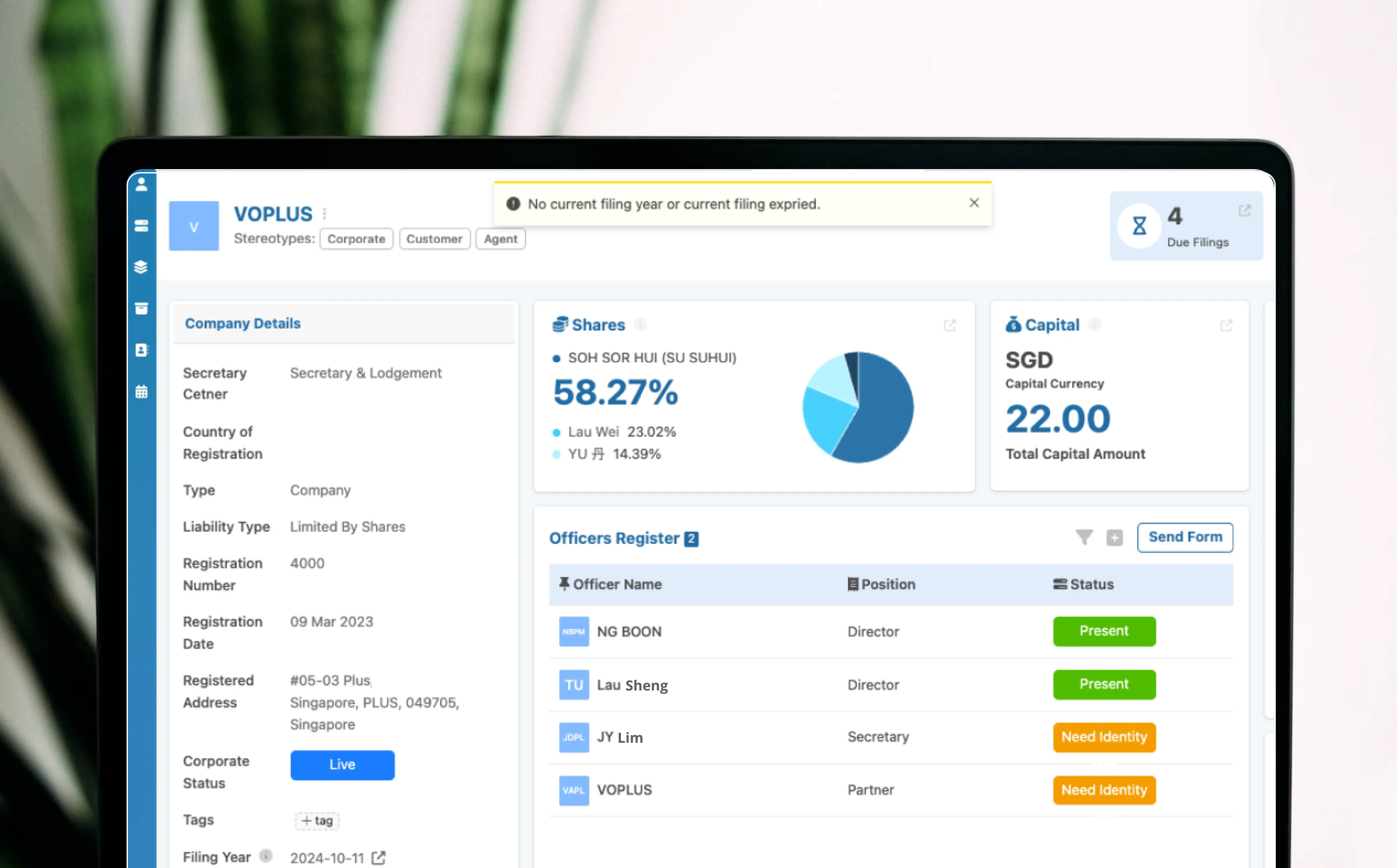 Corporate dashboard interface