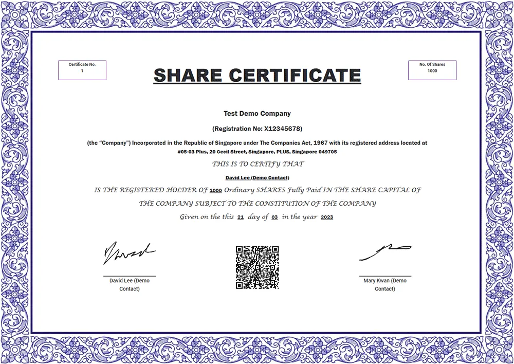 Digital Share Certificate Demo